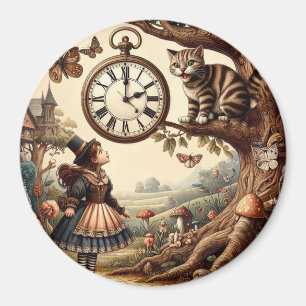 Alice & Cheshire Cat: Whimsical Wonderland Fantasi Magnet