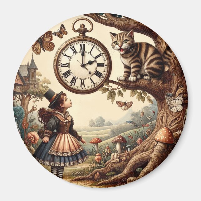 Alice & Cheshire Cat: Whimsical Wonderland Fantasi Magnet (Framsidan)
