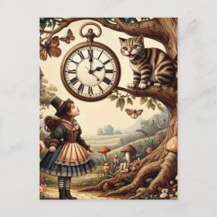 Alice & Cheshire Cat: Whimsical Wonderland Fantasi Vykort