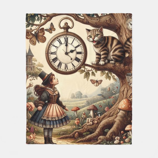 Alice & Cheshire Cat: Whimsical Wonderland Fantasy Fleecefilt (Framsidan)