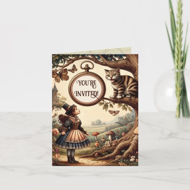 Alice & Cheshire Cat: Whimsical Wonderland Fantasy Inbjudan (Framsida)