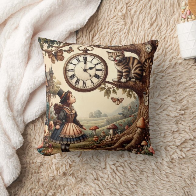 Alice & Cheshire Cat: Whimsical Wonderland Fantasy Kudde (Filt)