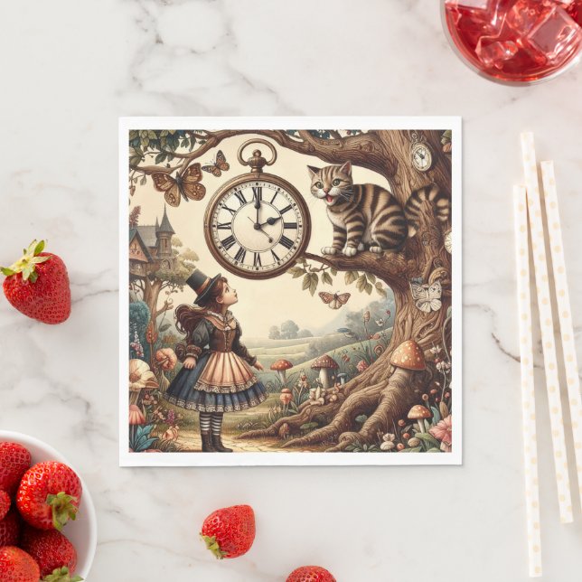 Alice & Cheshire Cat: Whimsical Wonderland Fantasy Pappersservett (Insitu)