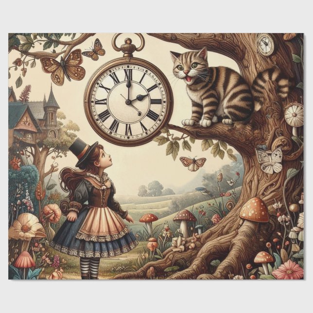 Alice & Cheshire Cat: Whimsical Wonderland Fantasy Presentpapper (Platt)