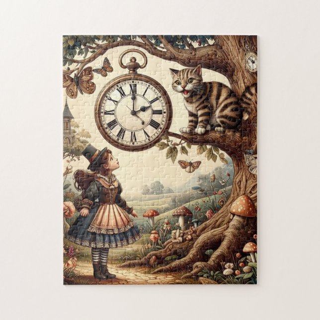 Alice & Cheshire Cat: Whimsical Wonderland Fantasy Pussel (Vertikal)
