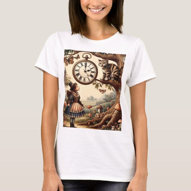 Alice & Cheshire Cat: Whimsical Wonderland Fantasy T Shirt (Framsida)