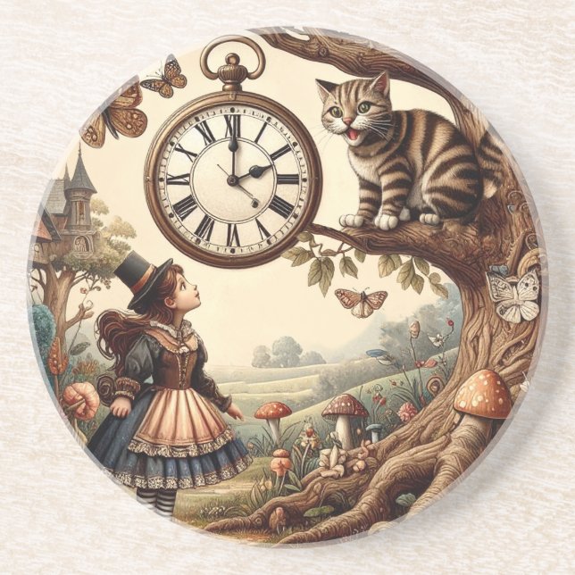 Alice & Cheshire Cat: Whimsical Wonderland Fantasy Underlägg (Framsidan)