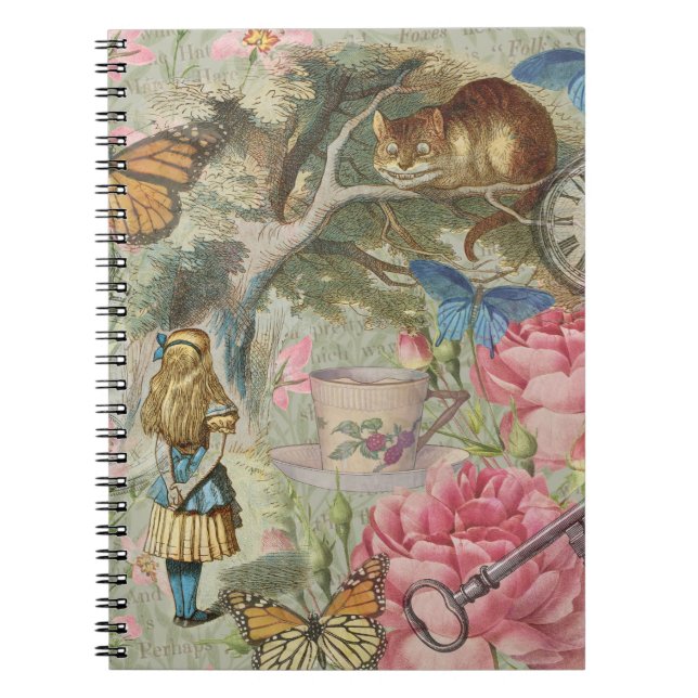 Alice Cheshire Cat Wonderland Träd Garden Anteckningsbok (Framsidan)