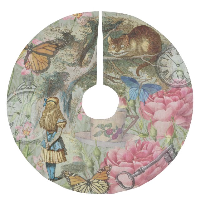 Alice Cheshire Cat Wonderland Träd Garden Julgransmatta Borstad Polyester (Framsidan)