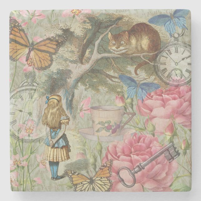 Alice Cheshire Cat Wonderland Träd Garden Stenunderlägg (Framsidan)