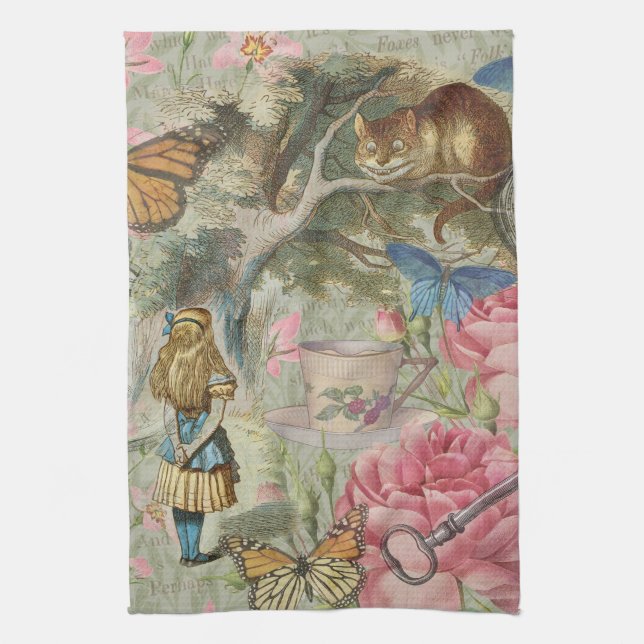 Alice Cheshire Cat Wonderland Trädgård Kökshandduk (Vertikal)