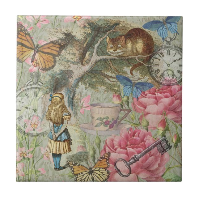 Alice Cheshire Katt Wonderland Trädgård Kakelplatta (Framsidan)