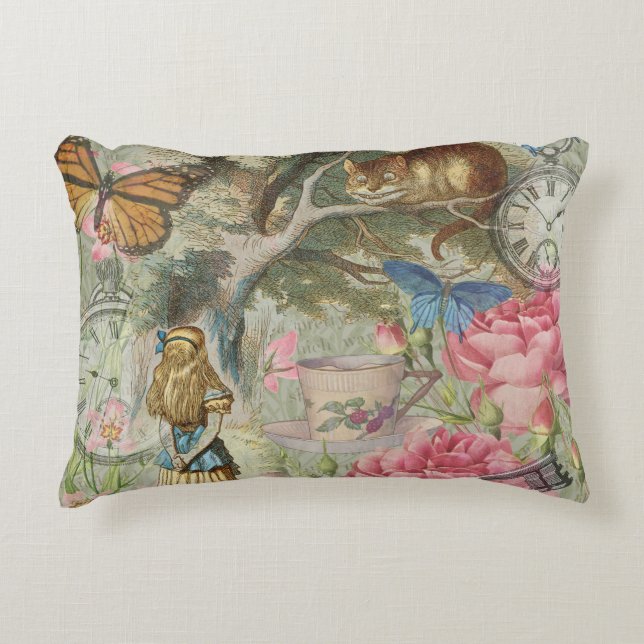 Alice Cheshire Katt Wonderland Trädgård Prydnadskudde (Framsidan)