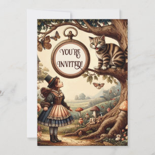 Alice & Chesirekatten: Whimsical Wonderland Fantas Inbjudningar