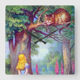 Alice & den Cheshire katten i färgvägg tar tid på Fyrkantig Klocka