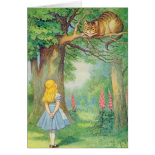 Alice & den Cheshire kattfärgen Hälsningskort