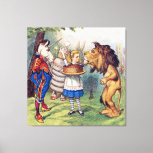 Alice, det lejont och unicornen i underland canvastryck