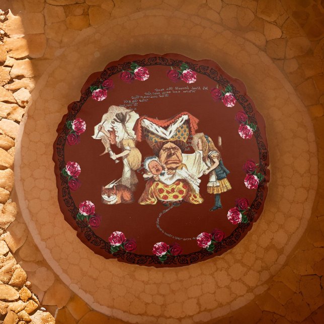 Alice Duchess Cheshire Cat Burgundy Pouf Rund Kudde (Skapare uppladdad)