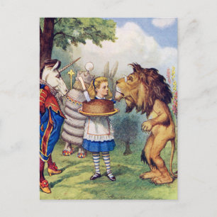 Alice erbjuder kummel till Lejonare och Unicorn Vykort