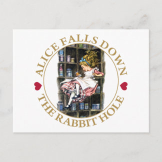 Alice Falls Ner Kanin Hål till Wonderland Vykort