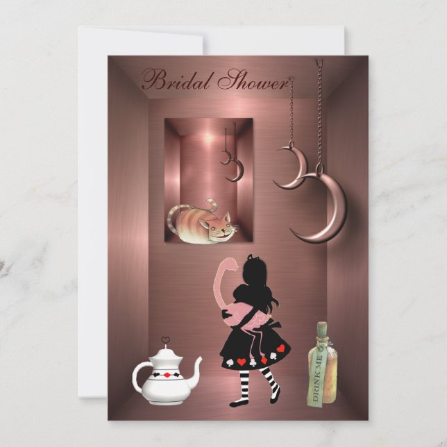 Alice, flamingo- & Cheshire kattmöhippa Inbjudningar (Framsida)