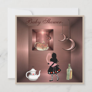Alice, Flamingo och Cheshire Cat Baby Shower Inbjudningar