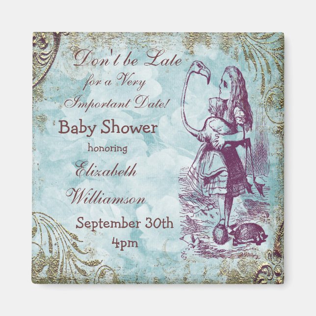 Alice & Flamingo Spara datum för babyduschen Magnet (Framsidan)