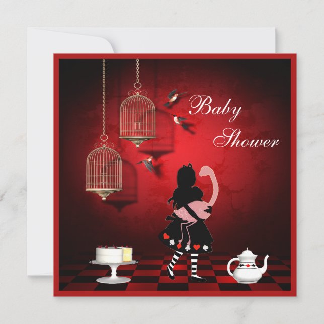 Alice & Flamingofåglar & burbaby shower Inbjudningar (Framsida)