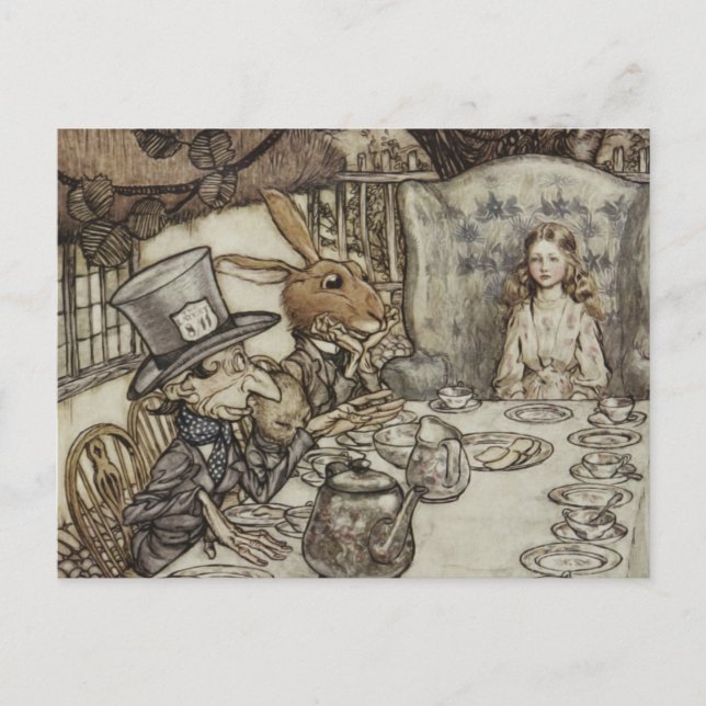 Alice Födelsedag Icke-födelsedags Rabbit Hatter-fe Vykort (Framsida)