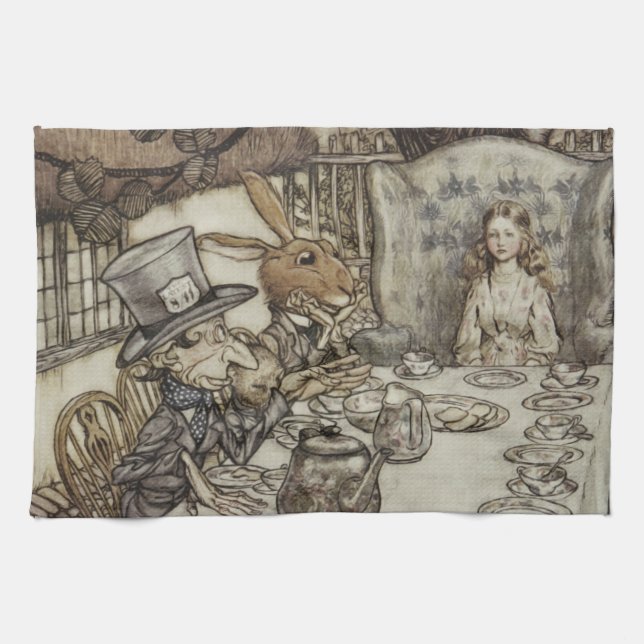 Alice Födelsedag Obursdag Kanin Hattfest Kökshandduk (Horisontell)