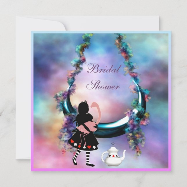 Alice & för Flamingo hängande månemöhippa Inbjudningar (Framsida)