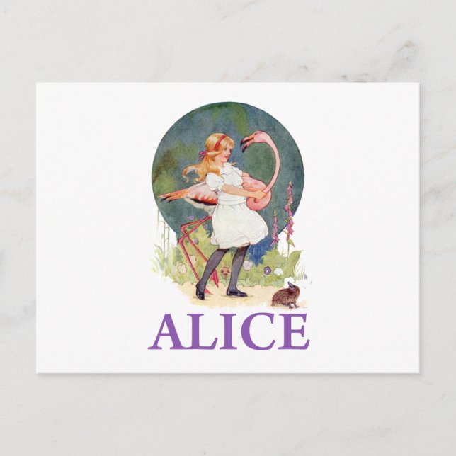 ALICE-FÖRBEREDELSER FÖR ATT SPELA FLAMINGO CROQUET VYKORT (Framsida)