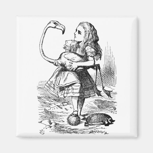 Alice försöker spela kroquet med en flamingo magnet (Framsidan)