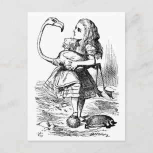 Alice försöker spela kroquet med en flamingo vykort