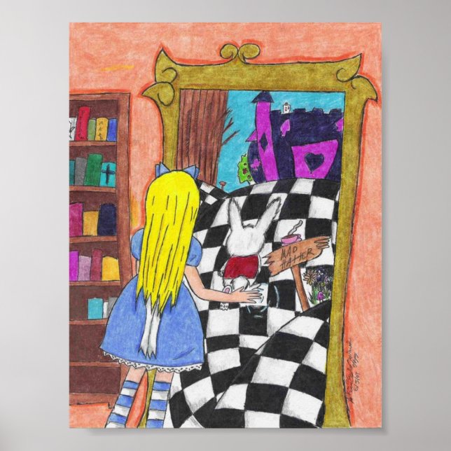 Alice genom att tittar glas poster (Framsidan)