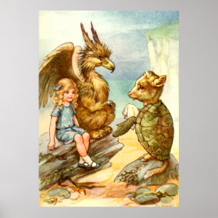 Alice, Griffin och Mock Turtle i Wonderland Poster