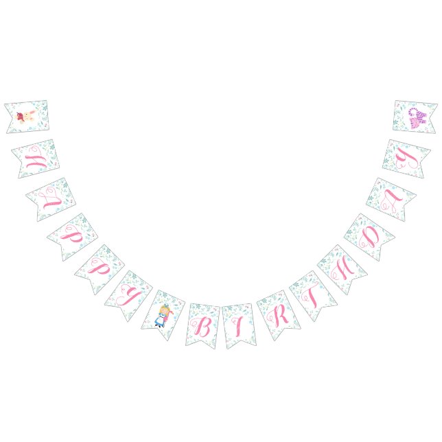 Alice i baner för födelsedag för underlandTeaparty Vimplar (Alla)