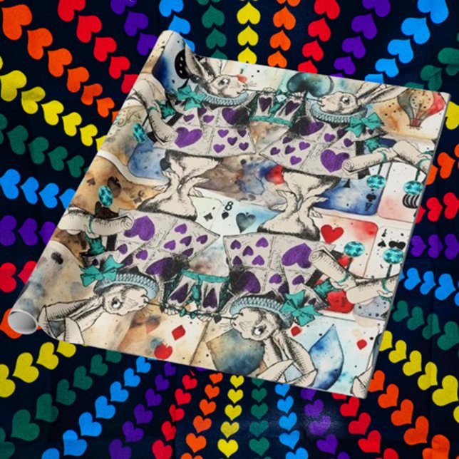 Alice i bisamhällets vita kaniners lila presentpapper (Wrap your gifts with enchanting Alice in Wonderland white rabbit purple wrapping paper.  )