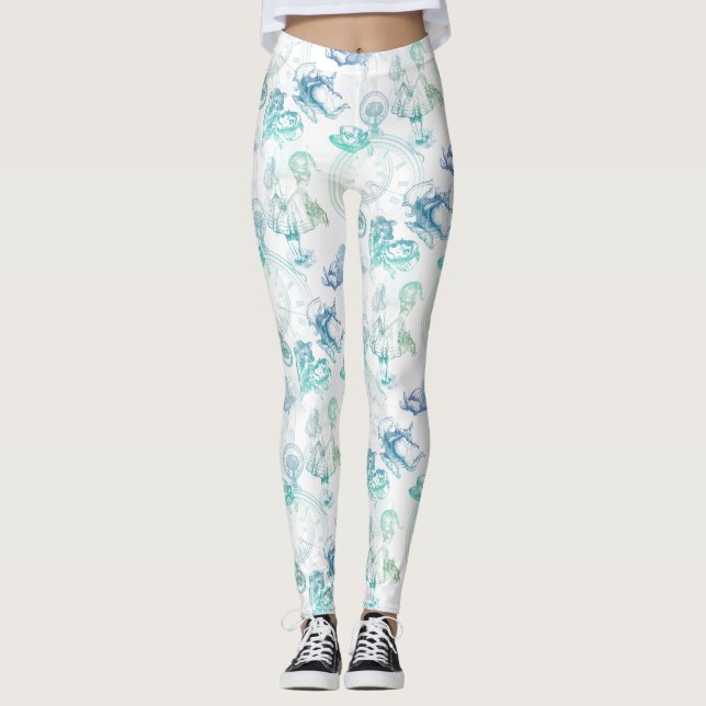 Alice i damasker för grönt för underlandTeablått Leggings (Framsida)