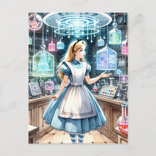Alice i det Steampunk-Apoteket Vykort (Framsida)