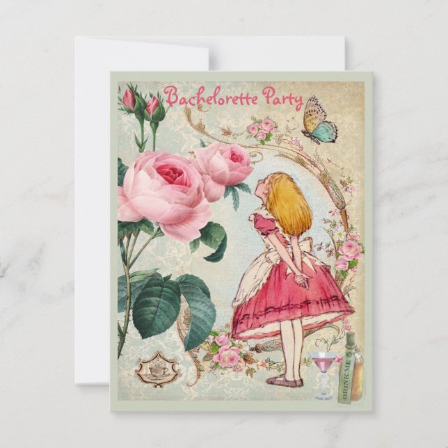 Alice i det underlandCollageBachelorette partyet Inbjudningar (Framsida)