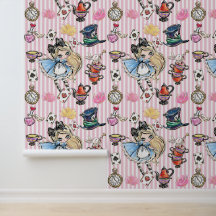 Alice i Drömland Tea Party Rosa Randiga Tapet