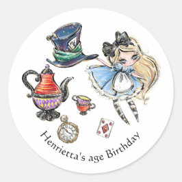 Alice i fantasivärlden Tekannsfest Födelsedagsdeka Runt Klistermärke