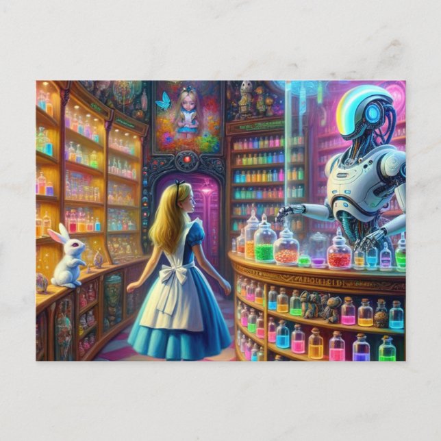 Alice i Fantasty Robotic Apothecary Vykort (Framsida)