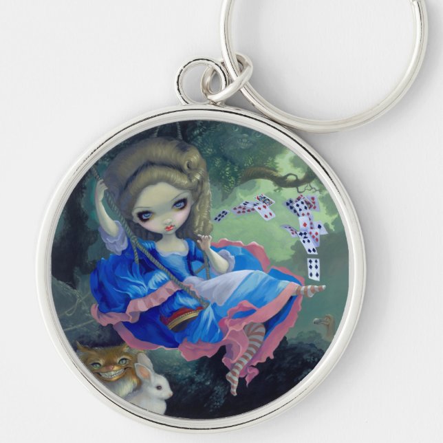"Alice i Fragonards gunga" Keychain Rund Silverfärgad Nyckelring (Framsidan)