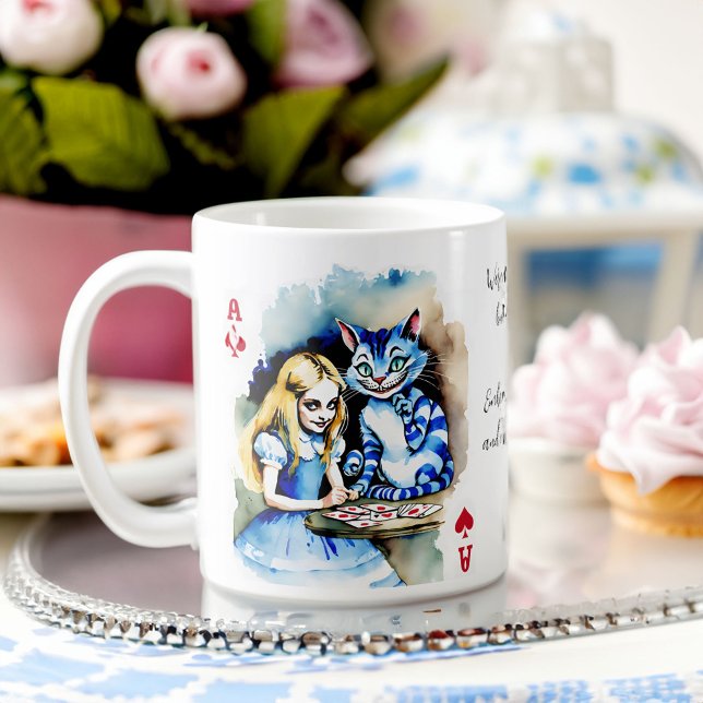 Alice i gåvor från brudens sida på underland kaffemugg (Alice in wonderland bridal tea party gifts personalized coffee mug Cheshire cat Alice playing cards )