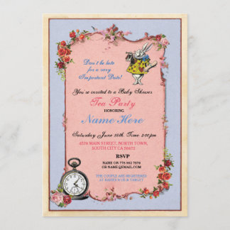 Alice i inbjudan för underlandbaby showertekanna