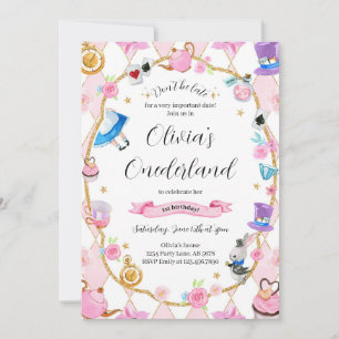 Alice i Onederland 1:a födelsedag Rosa Inbjudningar