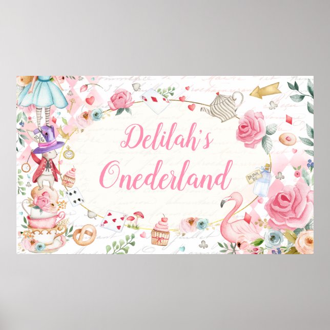Alice i Onederland 1:a födelsedag Tea Party Banner Poster (Framsidan)