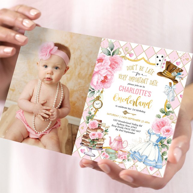 Alice i Onederland 1:a födelsedag Tea Party Photo Inbjudningar (Skapare uppladdad)